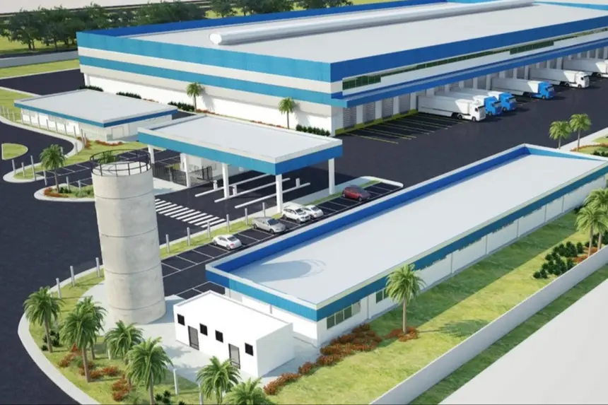 Projeção conceitual das estruturas da ZPE Barcarena, que será implantada com infraestrutura alfandegada, áreas industriais e logística integrada para exportação. Foto: Agência Pará.